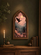 Dragon Forest Gothic Arch Wall Art, Fantasy Window Decor, Enchanted Woodland Dragon Artwork, Cottagecore Fantasy Art