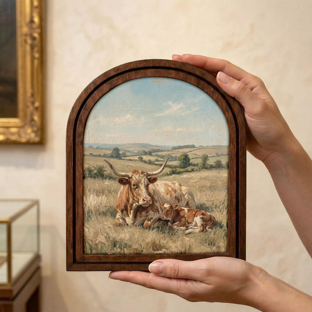 Arched Longhorn Frame, Country Farmhouse Decor, Wooden Cow Art, Rustic Wood Frame, Canvas Farm Art, 3D Layered Frame, Cow Lover Gift Decor