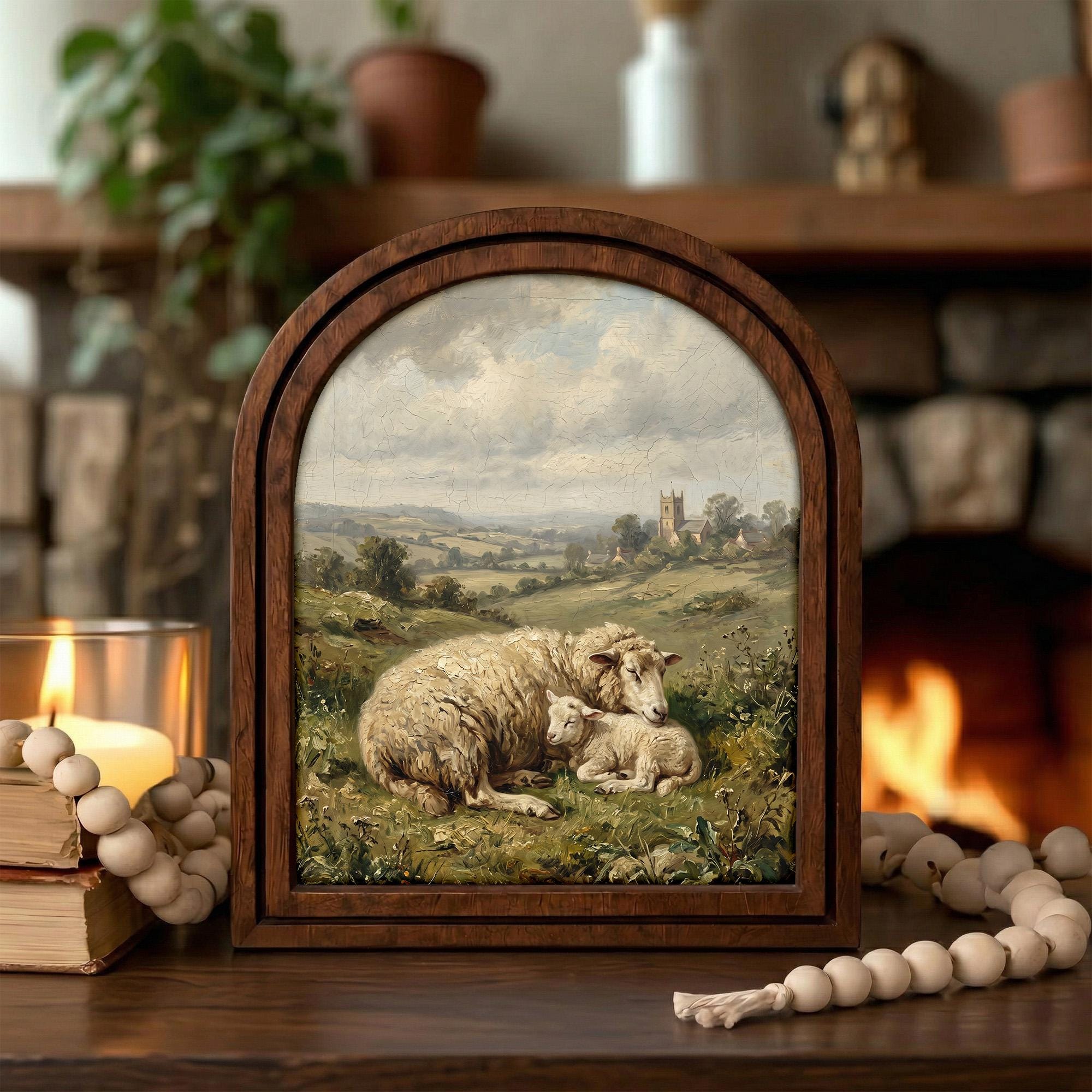 Arched Sheep Frame, Country Farmhouse Decor, Wooden Lamb Art, Rustic Wood Frame, Canvas Farm Art, 3D Layered Frame, Sheep Lover Gift Decor