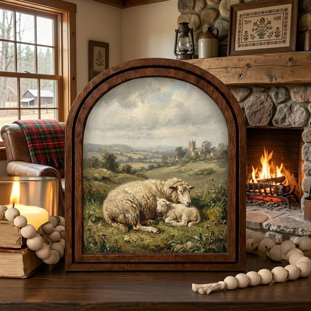 Arched Sheep Frame, Country Farmhouse Decor, Wooden Lamb Art, Rustic Wood Frame, Canvas Farm Art, 3D Layered Frame, Sheep Lover Gift Decor