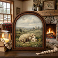 Arched Sheep Frame, Country Farmhouse Decor, Wooden Lamb Art, Rustic Wood Frame, Canvas Farm Art, 3D Layered Frame, Sheep Lover Gift Decor