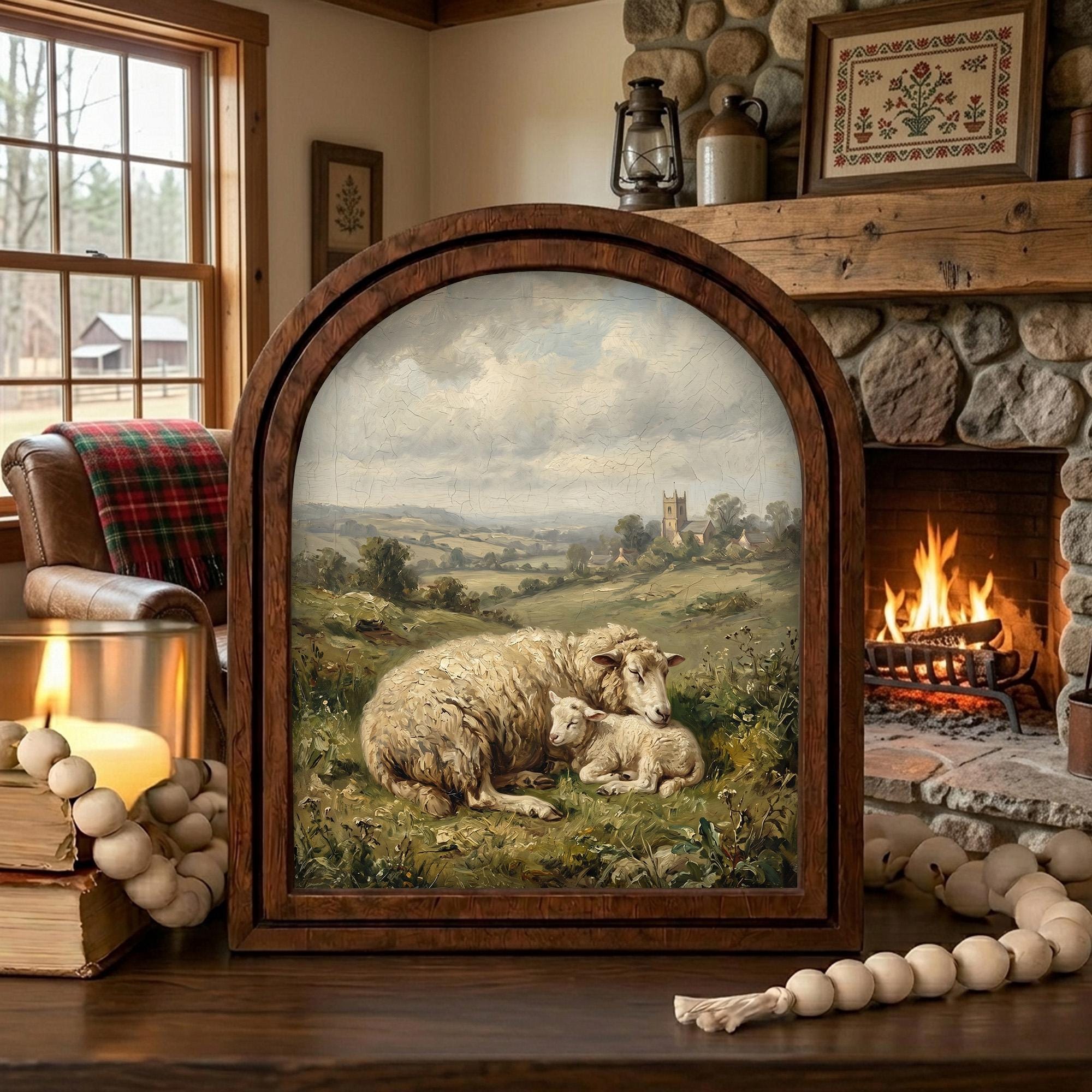 Arched Sheep Frame, Country Farmhouse Decor, Wooden Lamb Art, Rustic Wood Frame, Canvas Farm Art, 3D Layered Frame, Sheep Lover Gift Decor