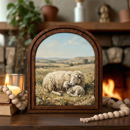 Arched Sheep Frame, Country Farmhouse Decor, Wooden Lamb Art, Rustic Wood Frame, Canvas Farm Art, 3D Layered Frame, Sheep Lover Gift Decor