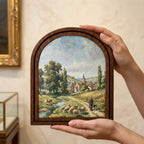 European Countryside, Sheep Oil Painting, Arched Wood Frame, Pastoral Canvas Print, Arched Picture Frame, French Country Art, Vintage Decor