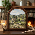 English Countryside, Farmhouse Wall Art, Arched Wood Frame, Vintage Cottage Print, Sheep Oil Painting, Arched Picture Frame, Pastoral Decor