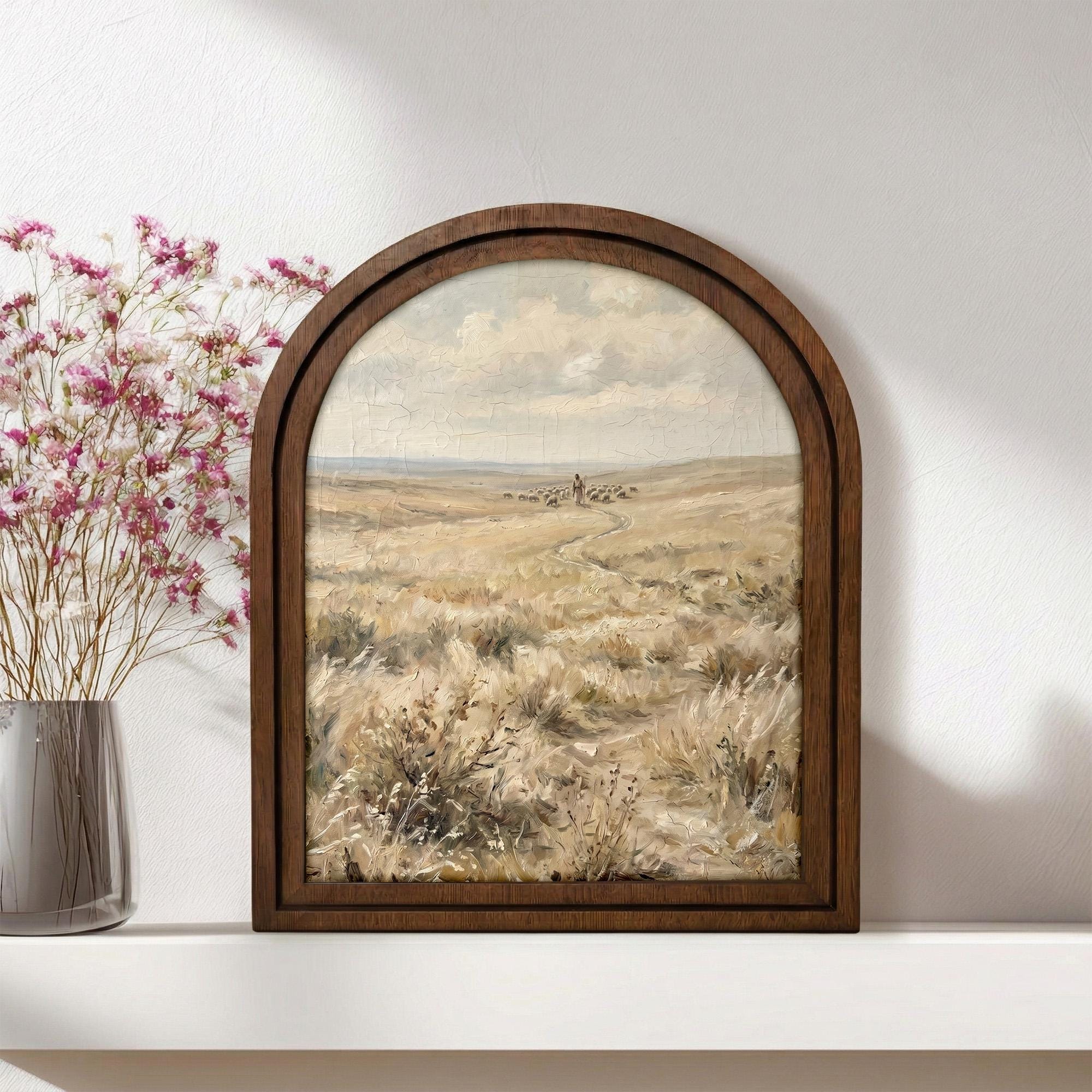 Good Shepherd Art, Jesus Painting, Arched Wood Frame, Christian Wall Decor, Christ Lamb Print, Religious Picture Frame, Catholic Home Gift