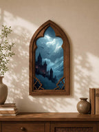 Dark Fantasy Castle Gothic Arch Wall Art, Dragon Kingdom Window Decor, Moody Medieval Fantasy Castle Artwork