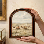 Arched Highland Cow Frame, Country Farmhouse Decor, Wooden Cattle Art, Rustic Wood Frame, Canvas Farm Art, 3D Layered Frame, Wall Hanging
