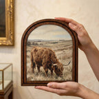 Arched Highland Cow Frame, Country Farmhouse Decor, Wooden Cattle Art, Rustic Wood Frame, Canvas Farm Art, 3D Layered Frame, Cow Lover Gift