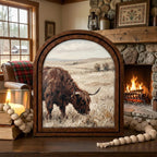 Arched Highland Cow Frame, Country Farmhouse Decor, Wooden Cattle Art, Rustic Wood Frame, Canvas Farm Art, 3D Layered Frame, Cow Lover Gift