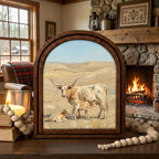 Arched Longhorn Frame, Country Farmhouse Decor, Wooden Cow Art, Rustic Wood Frame, Canvas Farm Art, 3D Layered Frame, Cow Lover Gift Decor