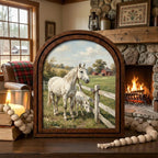 Arched White Horse Frame, Red Barn Ranch Decor, Wooden Horse Art, Rustic Wood Frame, Canvas Farm Art, 3D Layered Frame, Horse Lover Gift