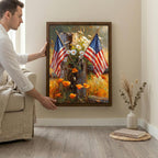 American Flag Print, 4th of July Decor, Patriotic Flower Art, Americana Oil Painting, Wildflower Wall Art, Rectangle Wood Frame,Veteran Gift