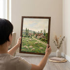European Countryside, Sheep Oil Painting, Rectangle Wood Frame, Pastoral Canvas Print, Country Landscape, Framed Art Gift, Vintage Decor
