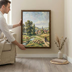 European Countryside, Sheep Oil Painting, Rectangle Wood Frame, Pastoral Canvas Print, Country Landscape, Framed Art Gift, Vintage Decor
