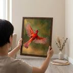 Red Cardinal Print, Cardinal Bird Art, Rectangle Wood Frame, Wildlife Oil Painting, Cardinal Remembrance, Framed Canvas Art, Vintage Decor