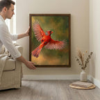 Red Cardinal Print, Cardinal Bird Art, Rectangle Wood Frame, Wildlife Oil Painting, Cardinal Remembrance, Framed Canvas Art, Vintage Decor