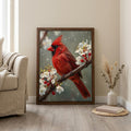 Red Cardinal Print, Cardinal Bird Art, Rectangle Wood Frame, Wildlife Oil Painting, Cardinal Remembrance, Framed Canvas Art, Vintage Decor