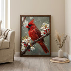 Red Cardinal Print, Cardinal Bird Art, Rectangle Wood Frame, Wildlife Oil Painting, Cardinal Remembrance, Framed Canvas Art, Vintage Decor