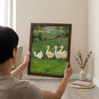 Duck Nursery Wall Art, Cute Goose Oil Painting, Kids Room Decor, Framed Canvas Wood Art, Farmhouse Animal Decor, Whimsical Duckling Print