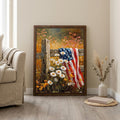 Patriotic Wall Art, American Flag Decor, Rustic 4th of July, Framed Canvas Wood Art, Country Daisy Painting, Veterans Day Gift