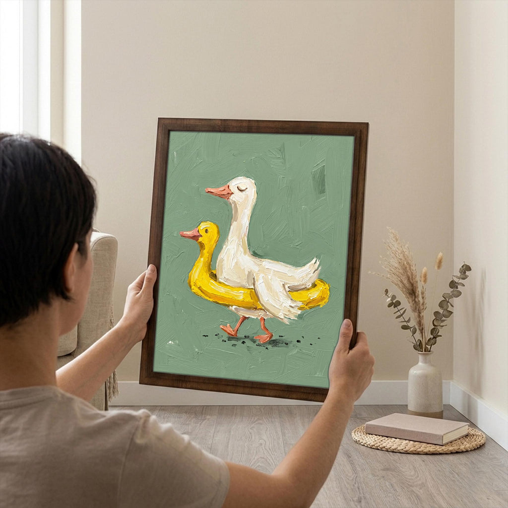 Funny duck wall art, Cute duckling decor, Sage green wall art, Whimsical nursery sign, Country kitchen decor, Wooden canvas framed art