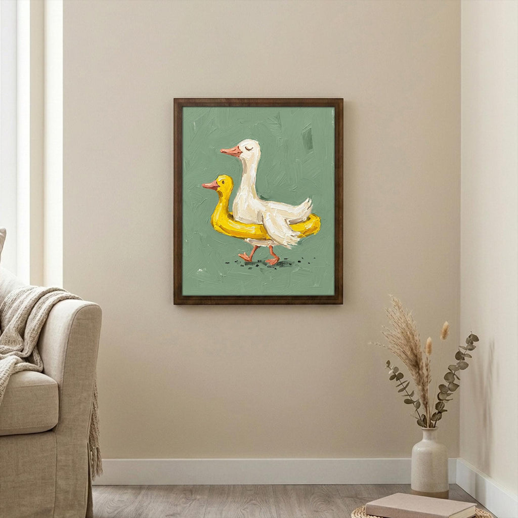 Funny duck wall art, Cute duckling decor, Sage green wall art, Whimsical nursery sign, Country kitchen decor, Wooden canvas framed art