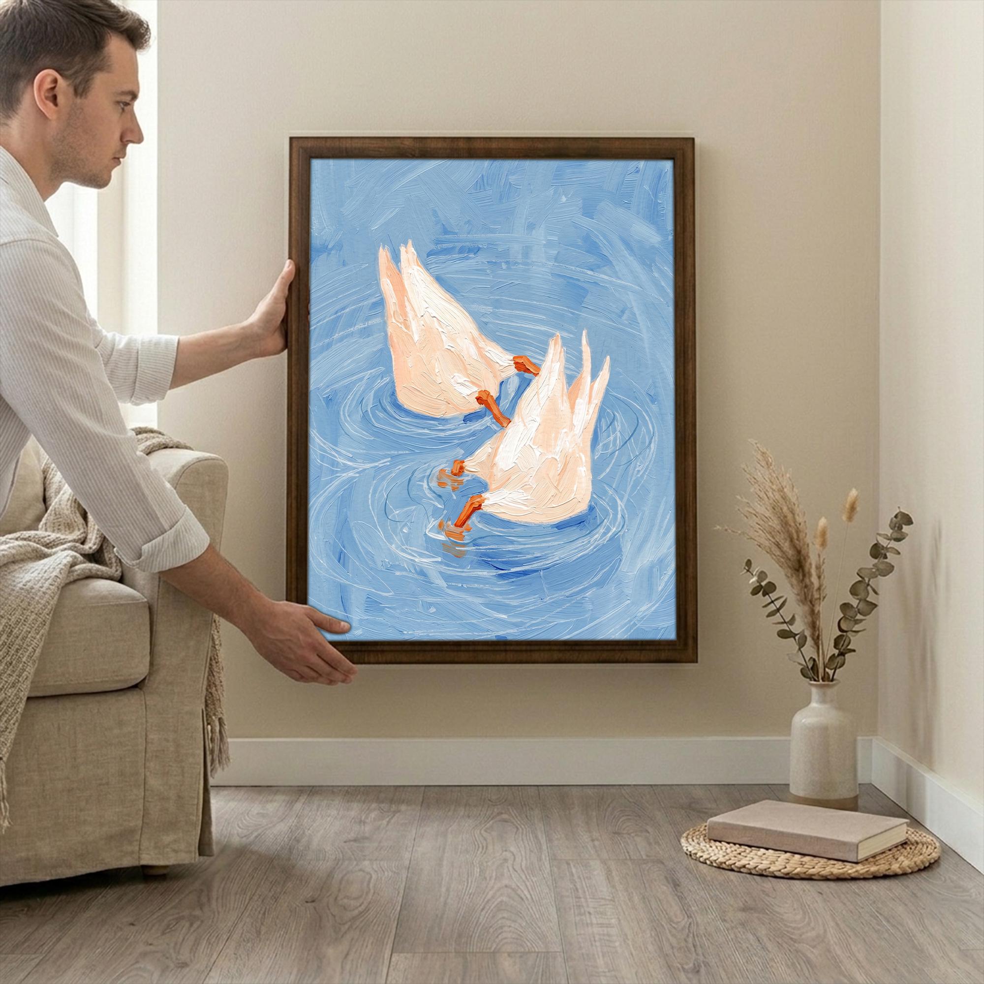 Funny duck wall art, Duck butts art print, Light blue bathroom decor, Whimsical cottagecore sign, Cute animal art canvas, Farmhouse gift