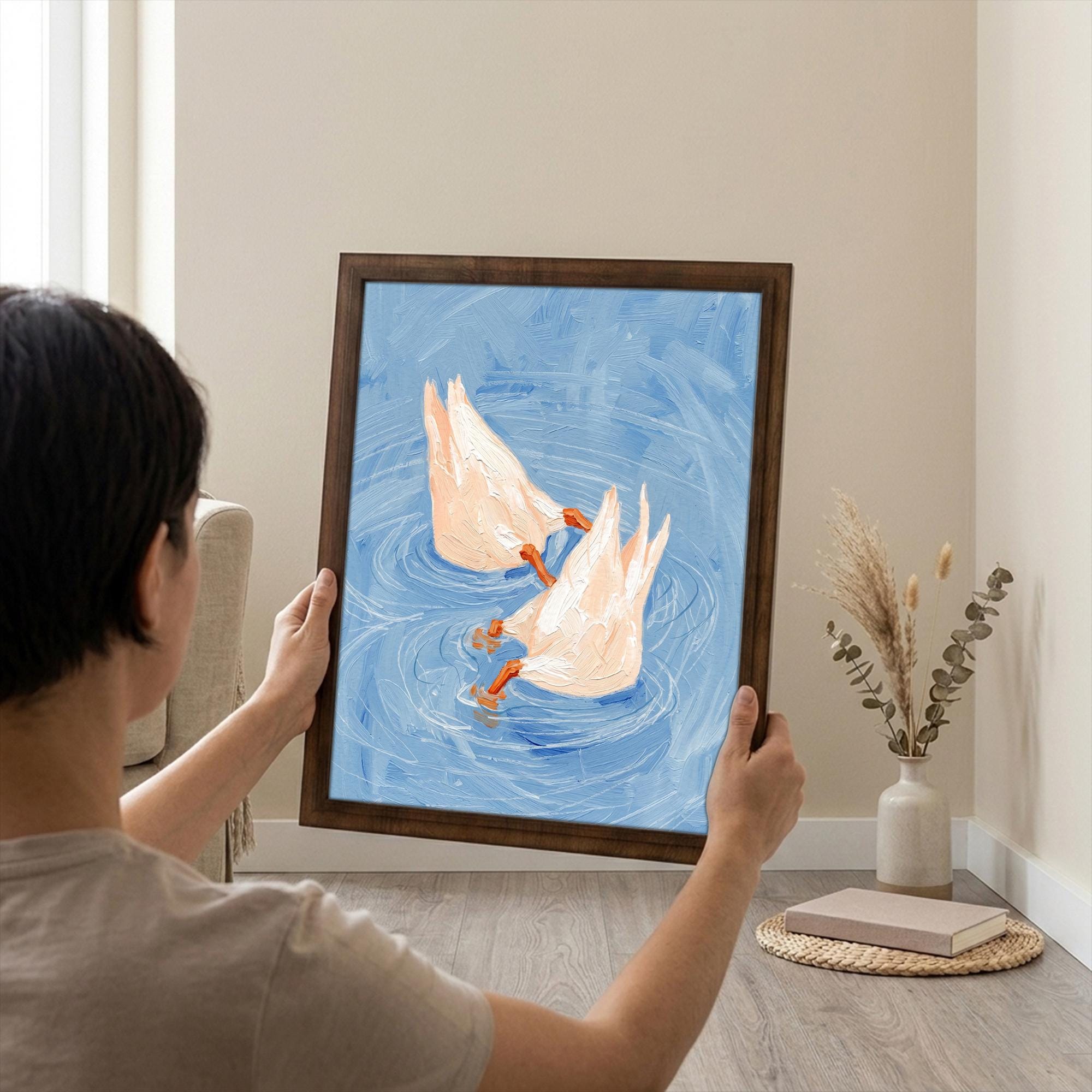 Funny duck wall art, Duck butts art print, Light blue bathroom decor, Whimsical cottagecore sign, Cute animal art canvas, Farmhouse gift