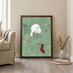Funny goose wall art, Laundry room decor, Sage green wall art, Cute duck sign, Whimsical cottagecore art, Framed wood canvas, Goose print