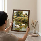 Duck Oil Painting, Countryside Landscape Wall Art, Farmhouse Decor, Framed Canvas Wood Art, Cottagecore Decor, Rustic Nature Art, Duck Print