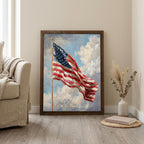 American Flag Wall Art, US Flag Oil Painting, Patriotic Home Decor, Framed Canvas Wood Art, 4th of July Decor, Vintage USA Flag, Flag Print