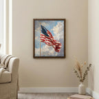 American Flag Wall Art, US Flag Oil Painting, Patriotic Home Decor, Framed Canvas Wood Art, 4th of July Decor, Vintage USA Flag, Flag Print