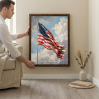 American Flag Wall Art, US Flag Oil Painting, Patriotic Home Decor, Framed Canvas Wood Art, 4th of July Decor, Vintage USA Flag, Flag Print