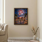 4th of July Wall Art, Fireworks Oil Painting, Patriotic Home Decor, Patriotic Family Art, Framed Canvas Wood Art, USA Town Decor, Flag Art