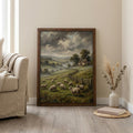 Sheep Oil Painting, Countryside Landscape Art, Farmhouse Wall Decor, Framed Canvas Wood Art, Cottagecore Decor, Rustic Nature, Vintage Print