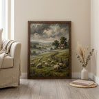 Sheep Oil Painting, Countryside Landscape Art, Farmhouse Wall Decor, Framed Canvas Wood Art, Cottagecore Decor, Rustic Nature, Vintage Print