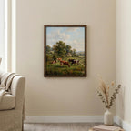 Cow Oil Painting, Farmhouse Wall Decor, Countryside Landscape Art, Framed Canvas Wood Art, Cottagecore Decor, Rustic Nature, Vintage Print