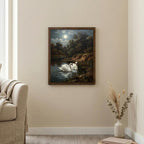 Framed Vintage Swan Painting, Moonlight Oil Painting Canvas, Antique Moon Wall Art, Dark Academia Decor, Night Landscape Cottagcore