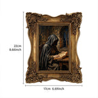 Mystical Monk Scholar, Gothic Renaissance Art, Wizard Alchemist Canvas, Medieval fantasy Decor, Framed dark art, Vintage Occult print