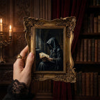 Dark Academia Wall Art, Gothic Monk Painting, Mystical Witchy Decor, Ornate Framed Canvas, Vintage Medieval Print, Haunted Library Decor