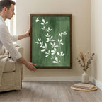 Botanical Wall Art, Wood Picture Frame, Emerald Green Decor, 3D Layered Wood Sign, Leaf Canvas Art, Plant Lover Gift, Rustic Home Decor