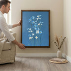 Floral Wall Art, Wood Picture Frame, Blue Flower Decor, 3D Layered Wood Sign, Flower Canvas Art, Wildflower Print, Cottagecore Home Decor