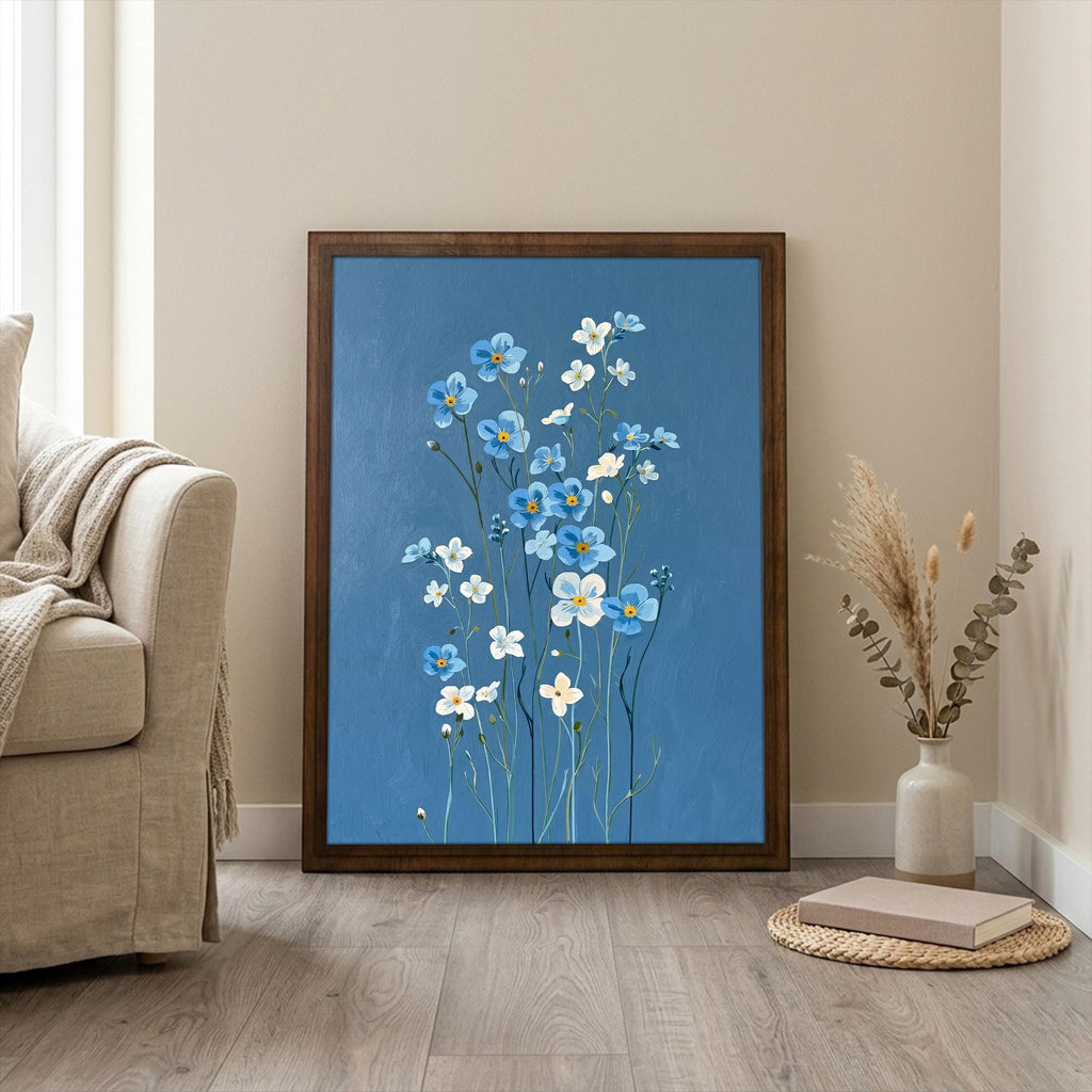 Floral Wall Art, Wood Picture Frame, Blue Flower Decor, 3D Layered Wood Sign, Flower Canvas Art, Wildflower Print, Cottagecore Home Decor