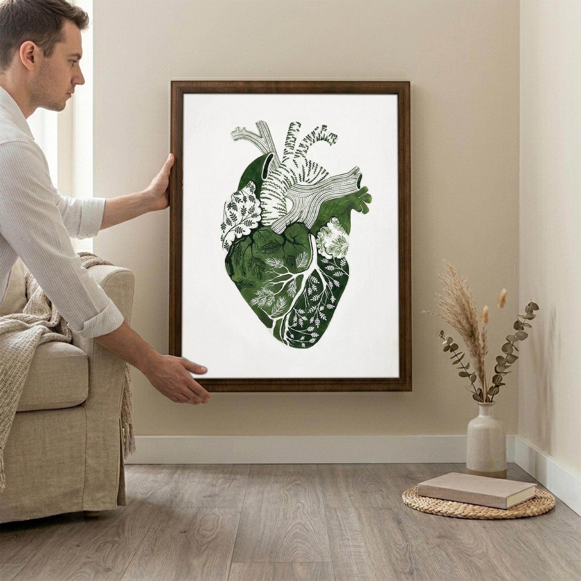 Anatomical Heart Art, Wood Picture Frame, Botanical Heart Sign, 3D Layered Wood Art, Heart Canvas Print, Medical Gift, Rustic Home Decor