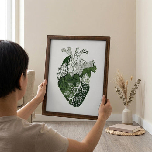 Anatomical Heart Art, Wood Picture Frame, Botanical Heart Sign, 3D Layered Wood Art, Heart Canvas Print, Medical Gift, Rustic Home Decor