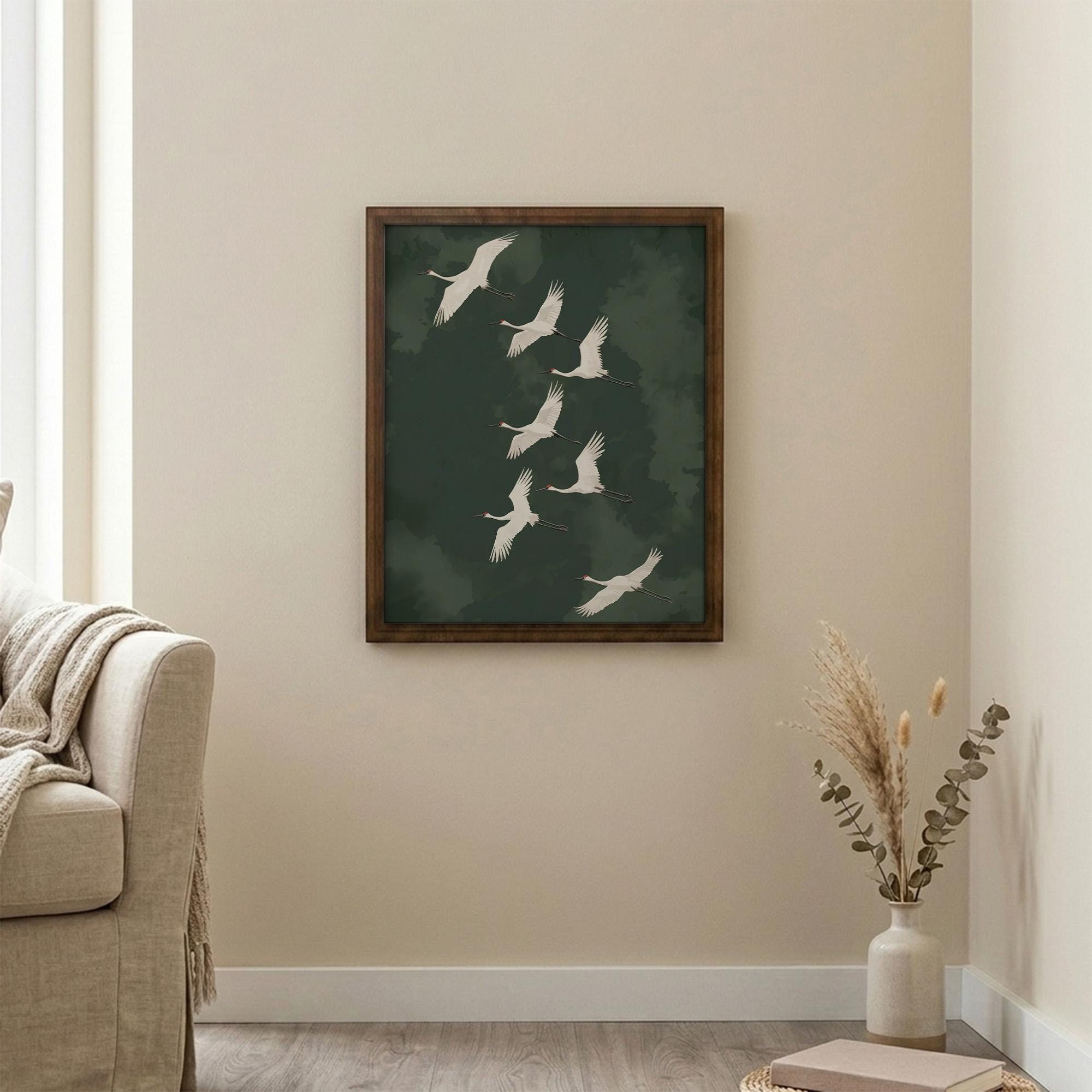 Crane Wall Art, Wood Picture Frame, Flying Bird Decor, 3D Layered Wood Sign, Japanese Art Print, Wildlife Canvas, Housewarming Gift