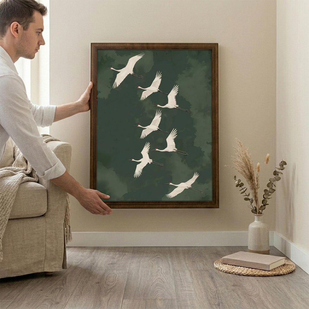 Crane Wall Art, Wood Picture Frame, Flying Bird Decor, 3D Layered Wood Sign, Japanese Art Print, Wildlife Canvas, Housewarming Gift