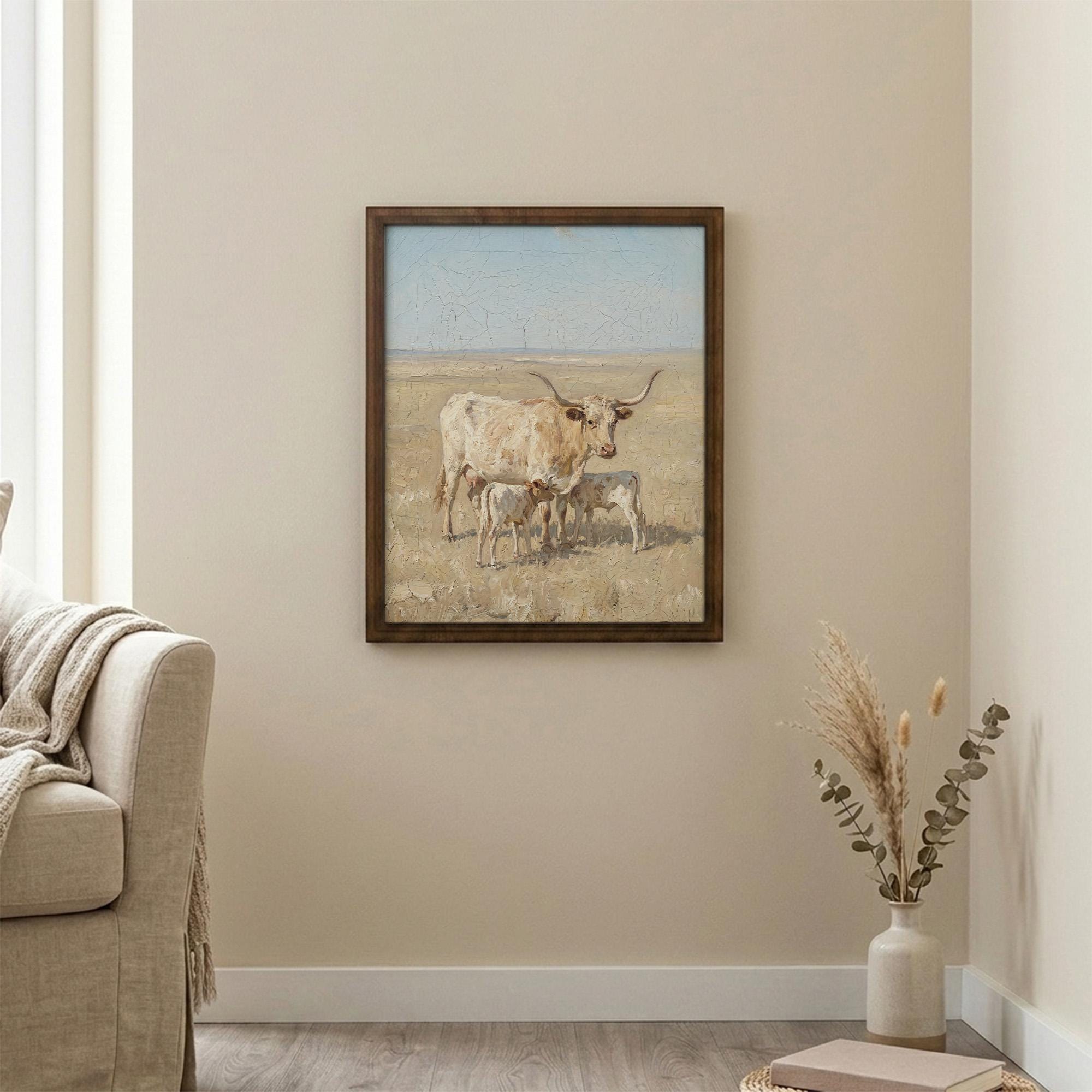 Longhorn Wall Art, Wood Picture Frame, Country Cow Decor, 3D Layered Wood Sign, Western Canvas Print, Farmhouse Gift, Rustic Home Decor