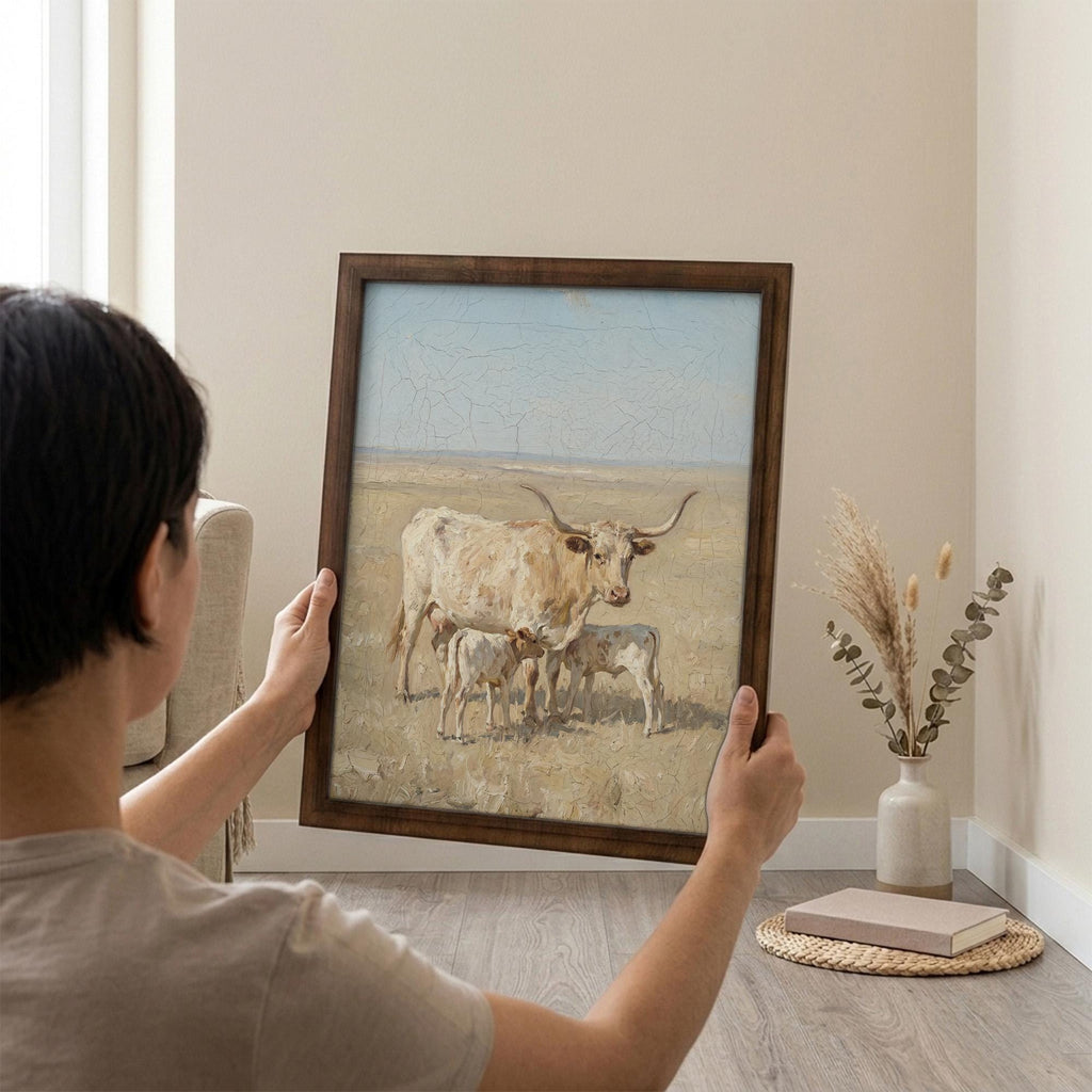 Longhorn Wall Art, Wood Picture Frame, Country Cow Decor, 3D Layered Wood Sign, Western Canvas Print, Farmhouse Gift, Rustic Home Decor